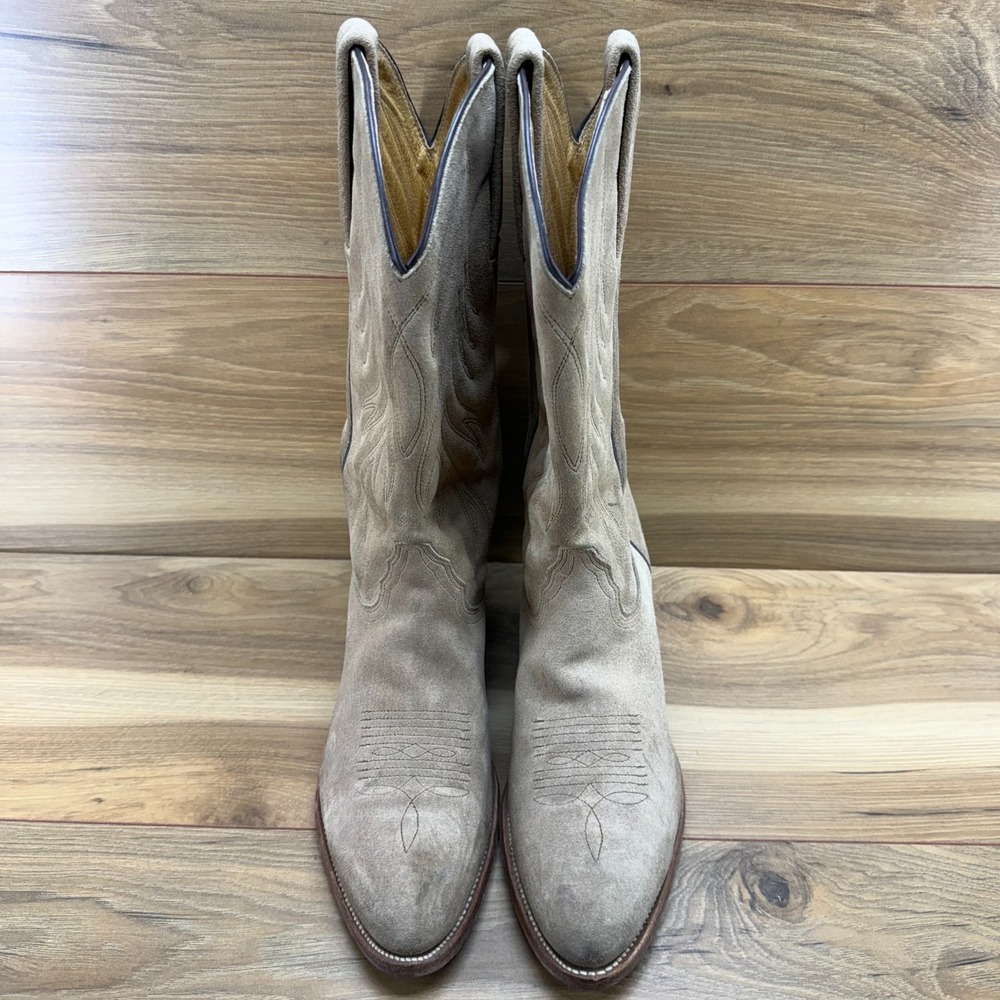 Frye Suede Western Heeled Boots in Taupe - Picture 5 of 11